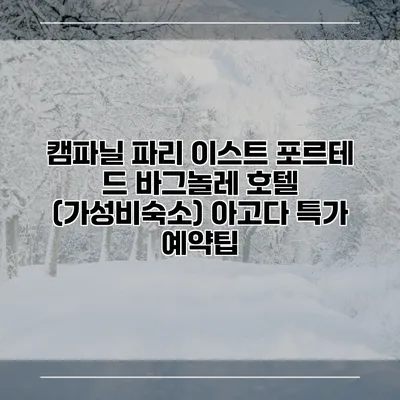 캠파닐 파리 이스트 포르테 드 바그놀레 호텔 (가성비숙소) 아고다 특가 예약팁