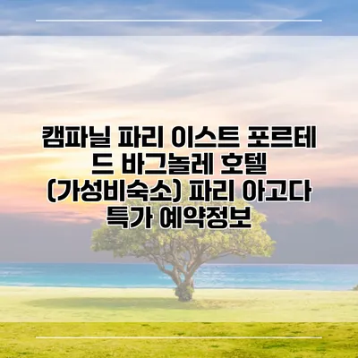 캠파닐 파리 이스트 포르테 드 바그놀레 호텔 (가성비숙소) 파리 아고다 특가 예약정보