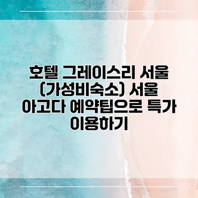 호텔 그레이스리 서울 (가성비숙소) 서울 아고다 예약팁으로 특가 이용하기