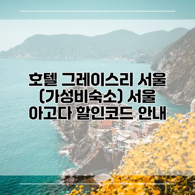 호텔 그레이스리 서울 (가성비숙소) 서울 아고다 할인코드 안내