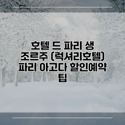호텔 드 파리 생 조르주 (럭셔리호텔) 파리 아고다 할인예약 팁